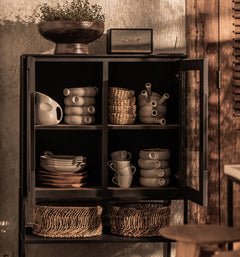 Karma Charcoal Cabinet 2 Glass Doors 1 Open Rack