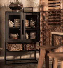 Karma Charcoal Cabinet 2 Glass Doors 1 Open Rack