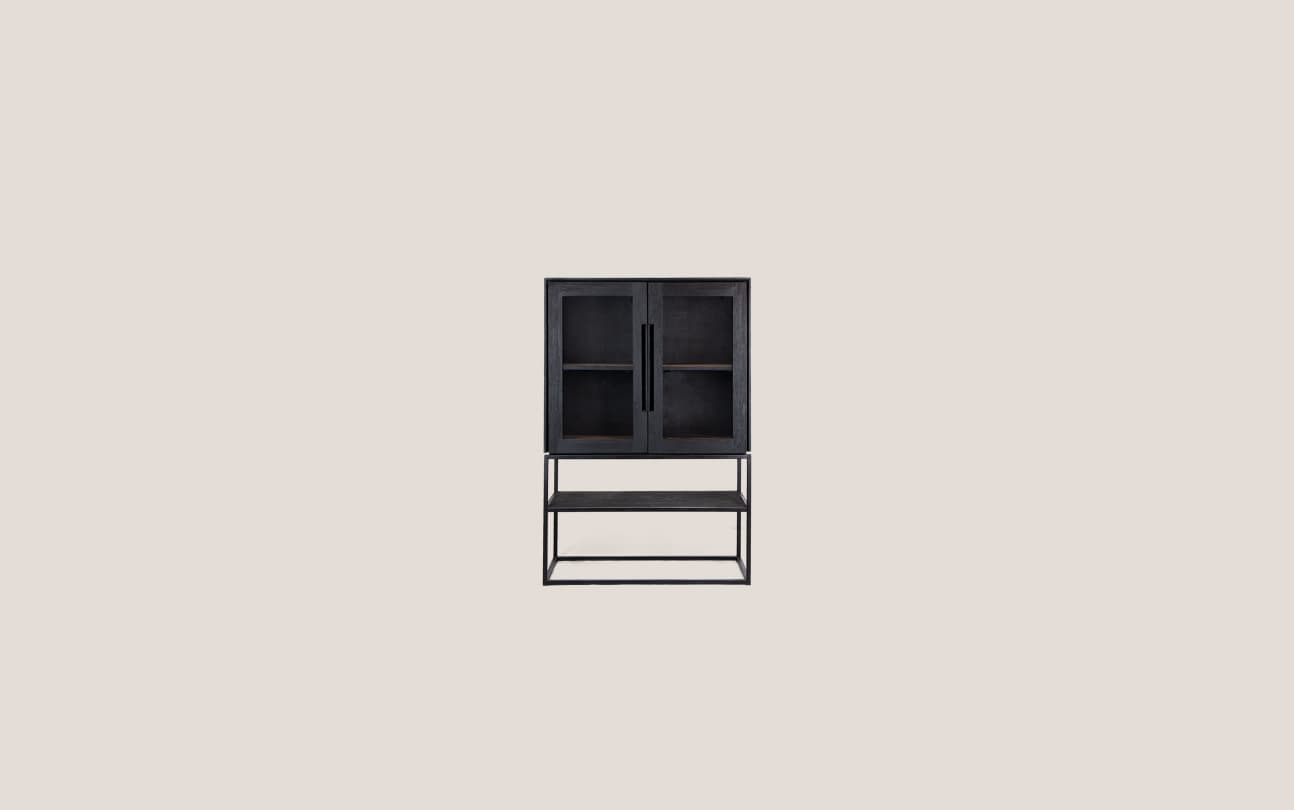 Karma Charcoal Cabinet 2 Glass Doors 1 Open Rack