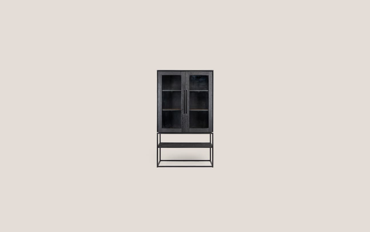 Karma Charcoal Cabinet 2 Glass Doors 1 Open Rack B