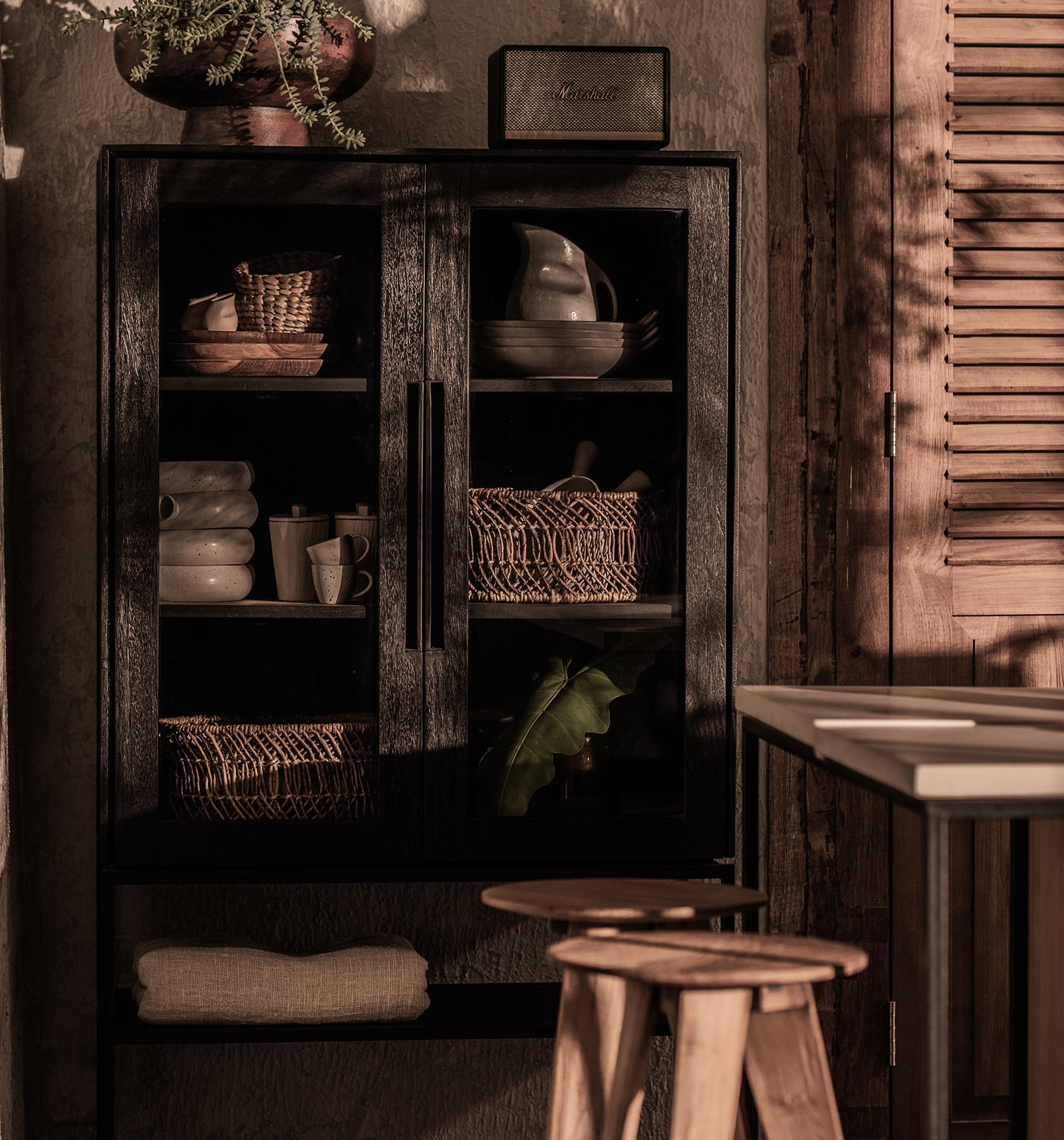 Karma Charcoal Cabinet 2 Glass Doors 1 Open Rack B