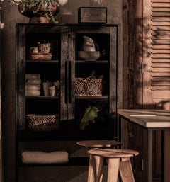 Karma Charcoal Cabinet 2 Glass Doors 1 Open Rack B