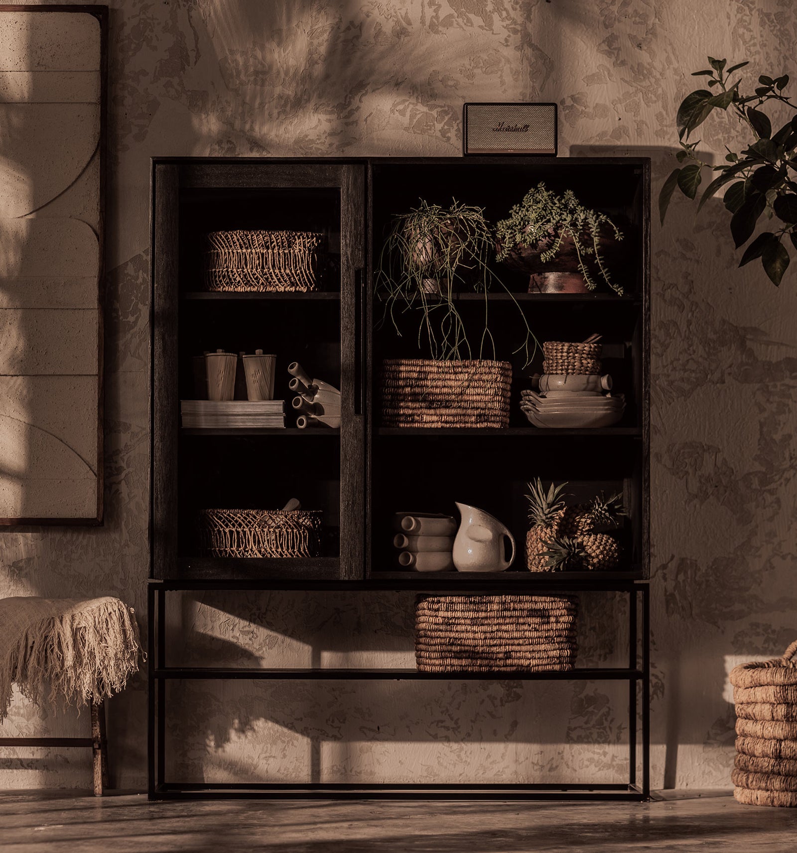 Karma Charcoal Cabinet 1 Glass Doors 3 Shelves 1 Open Rack (New in Box)