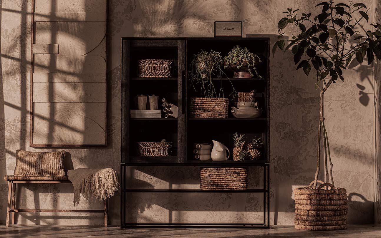 Karma Charcoal Cabinet 1 Glass Doors 3 Shelves 1 Open Rack (New in Box)