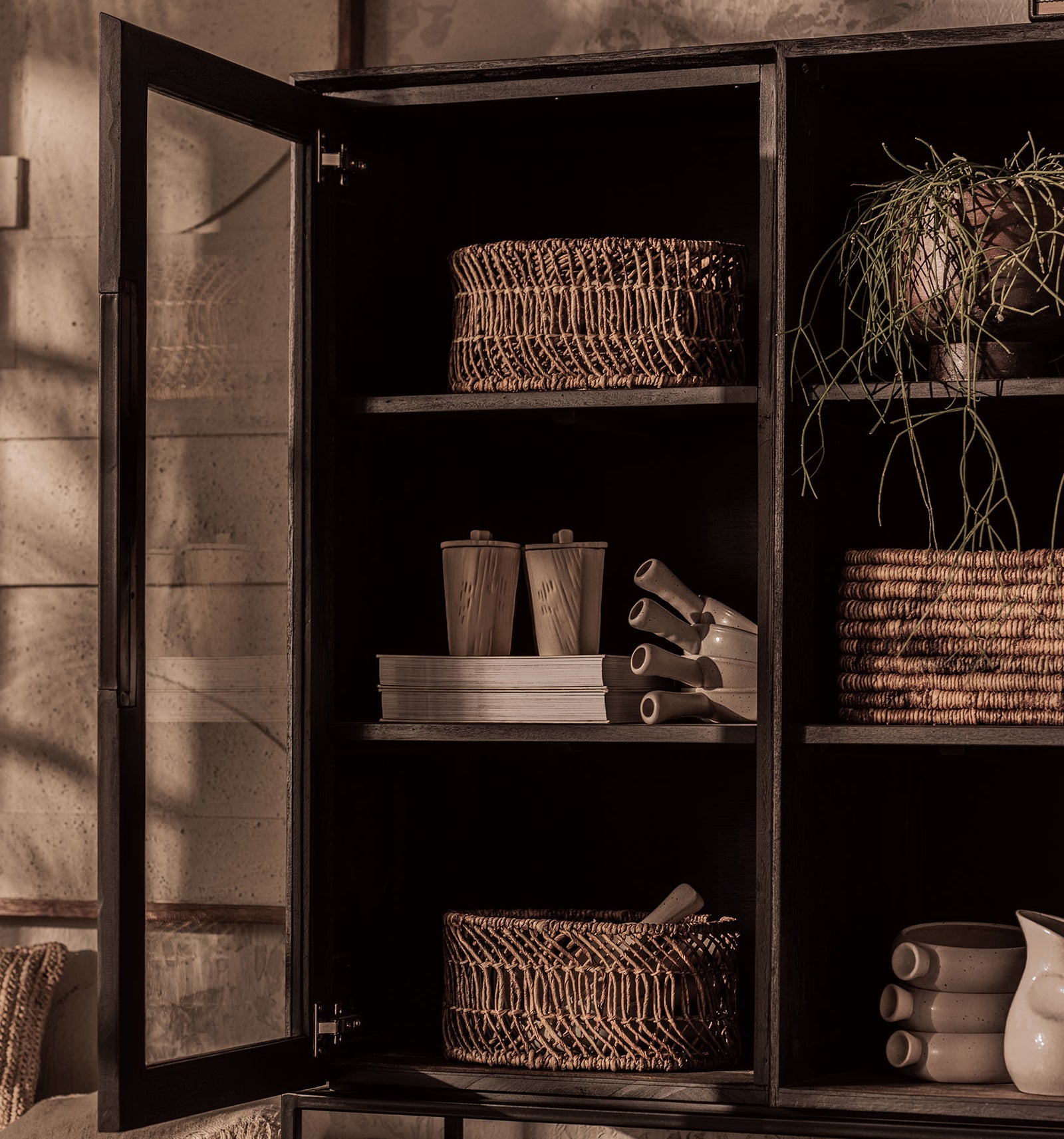 Karma Charcoal Cabinet 1 Glass Doors 3 Shelves 1 Open Rack (Missing Original Packaging)