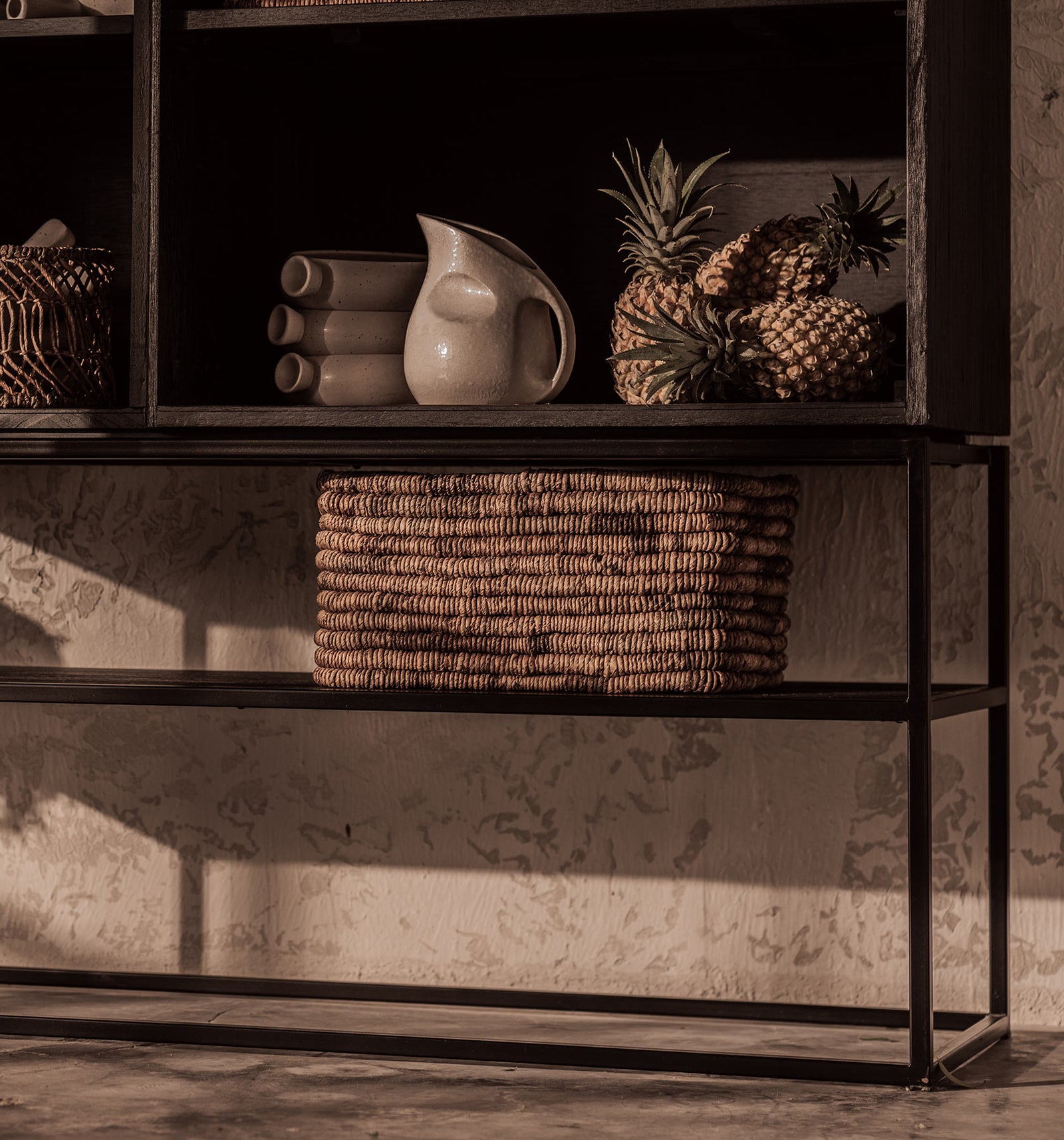 Karma Charcoal Cabinet 2 Glass Doors 1 Open Rack B