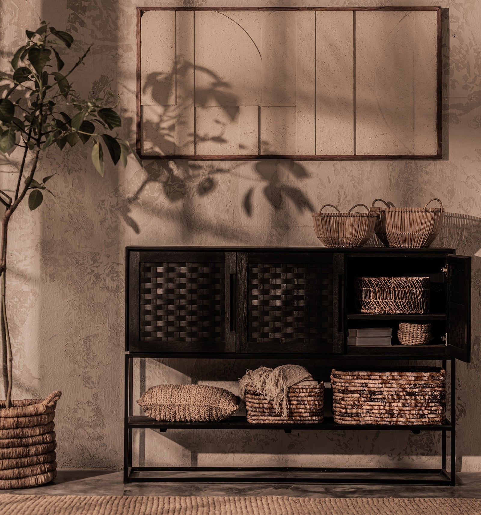 Karma Charcoal High Dresser 3 Doors 1 Open Rack