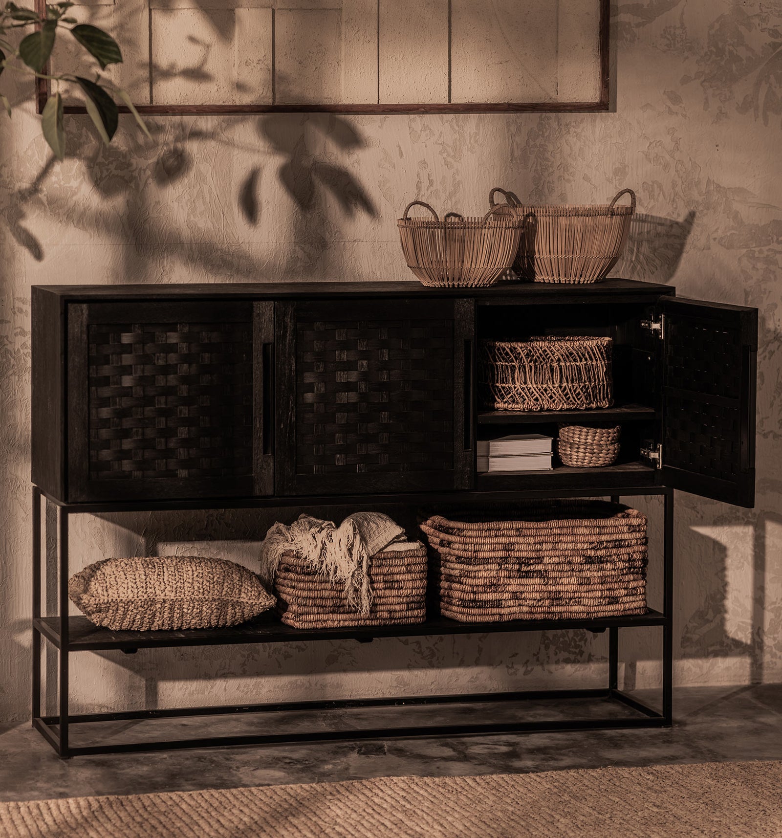 Karma Charcoal High Dresser 3 Doors 1 Open Rack