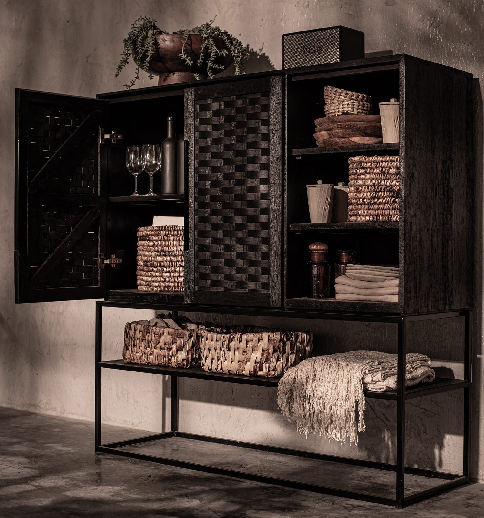 Karma Charcoal Cabinet 2 Doors 3 Shelves 1 Open Rack (Missing Original Packaging)
