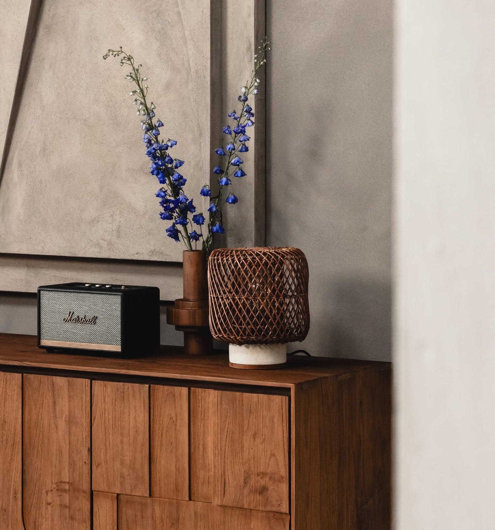 Pole Rattan Table Lamp Brown