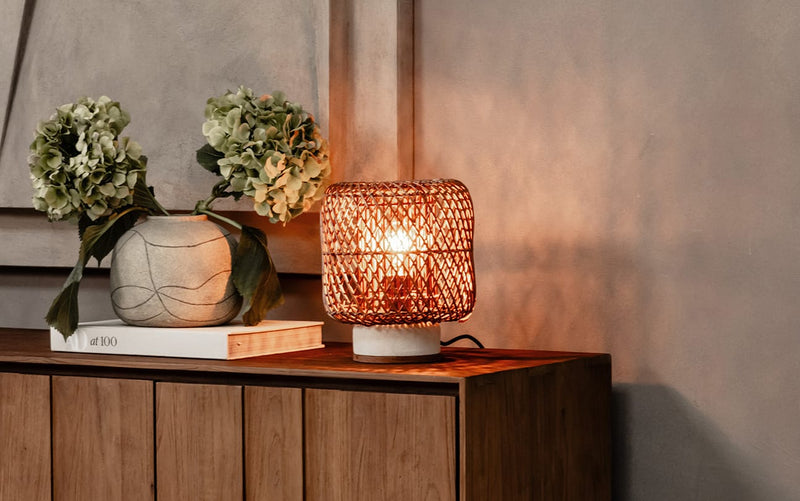 Pole Rattan Table Lamp Brown
