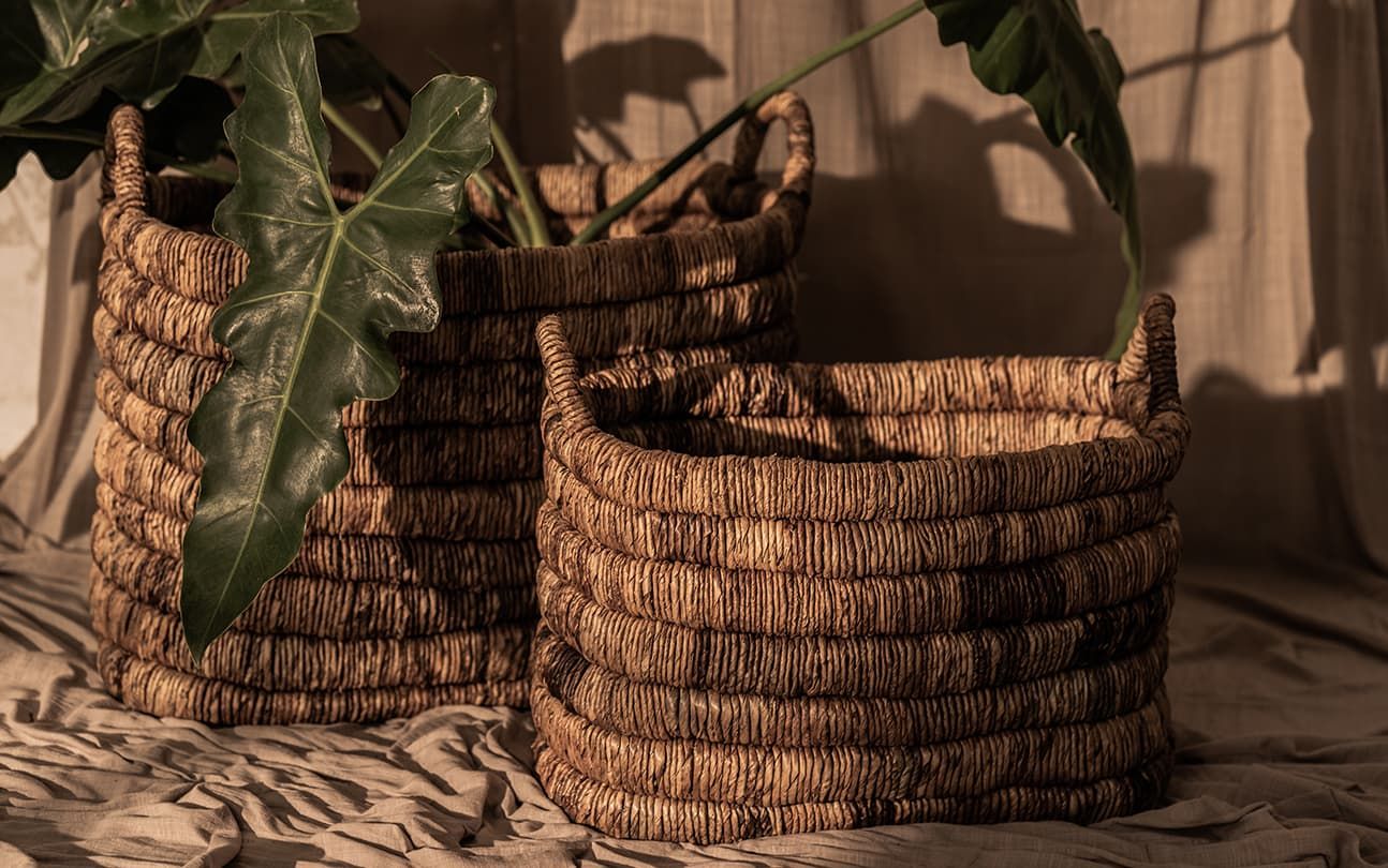 Caterpillar Sago Rectangular Basket Two-Tone - Set Of 2
