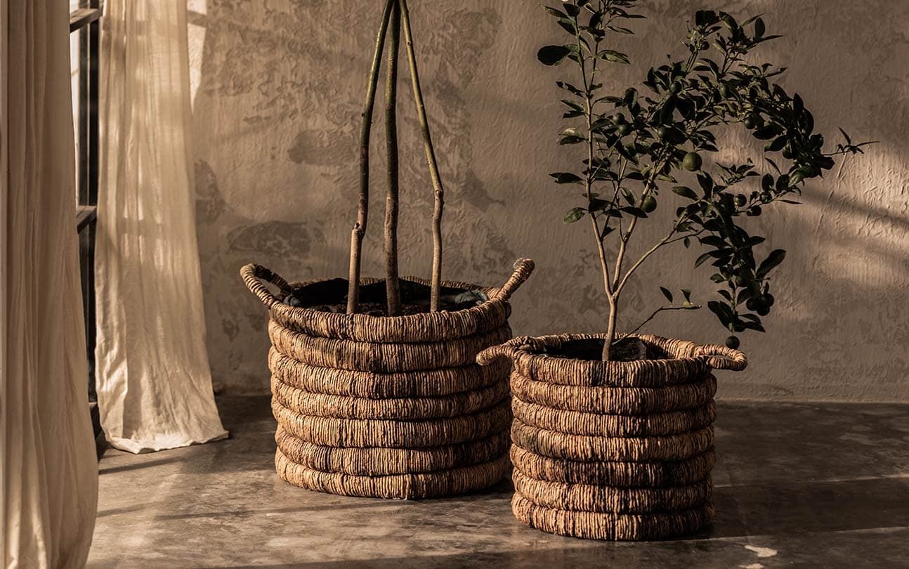 Caterpillar Sago Round Basket Two-Tone